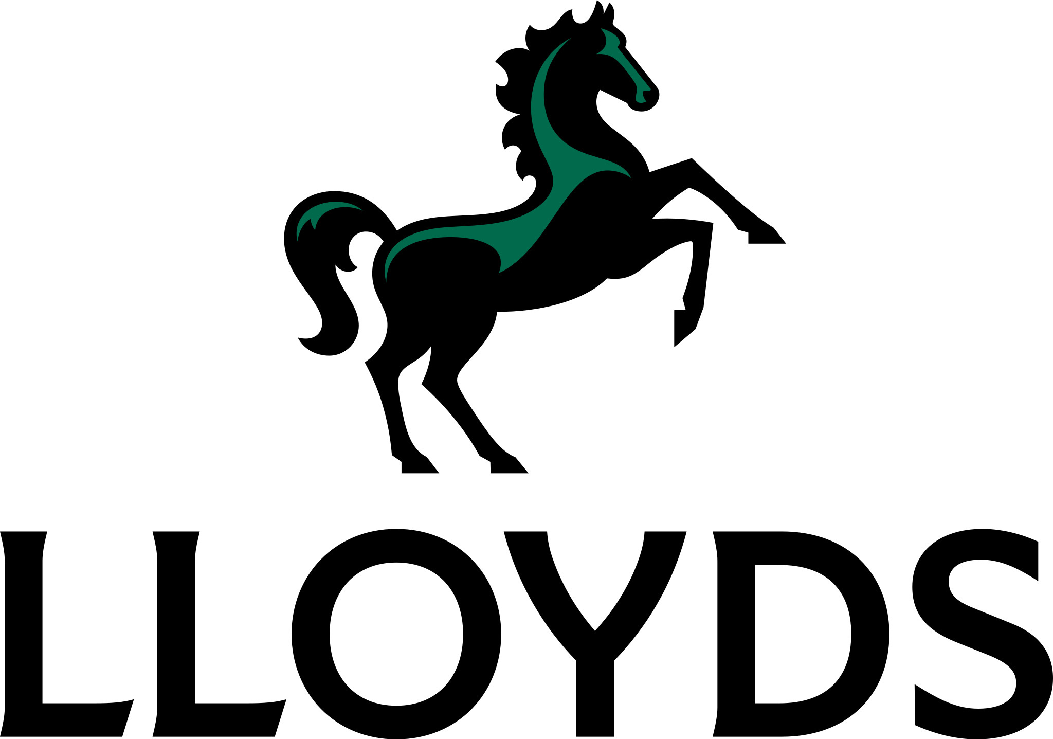 a black and green horse with black text